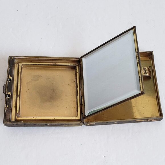 Vintage Accessories - Vintage Antique PORTE CIGARETTE Holder Case Compact Square with Mirror